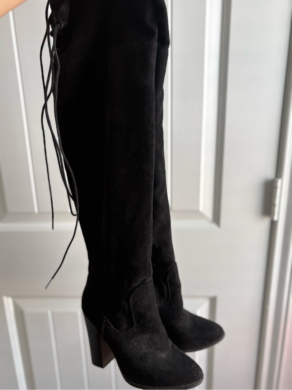 Knee-High Lace-Up Block Heel Boots Witchy Whimsigoth